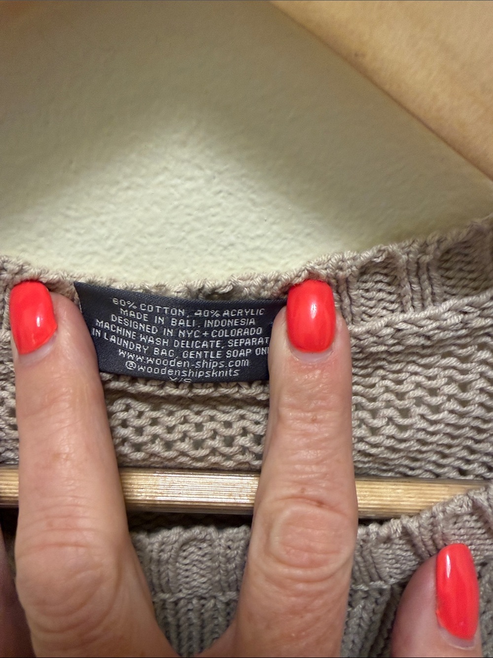 Wooden Ships 'Coffee 'til Cocktails' Knit Sweater in Taupe with Grey Text - Picture 5 of 5